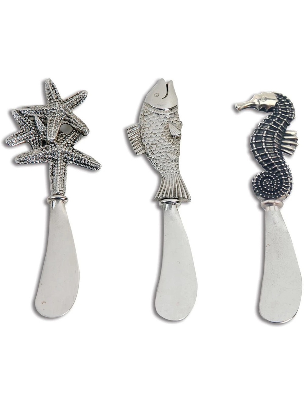 Picnic Plus Coastal Sea Life Spreader Knife Set of 3 Pc Starfish Fish Seahorse